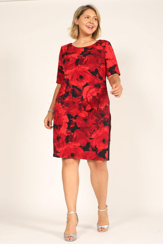 Connected Apparel Short Plus Size Floral Print Dress - The Dress Outlet