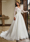 Wedding Dresses A Line Long Sleeve Glitter Wedding Dress Ivory Nude