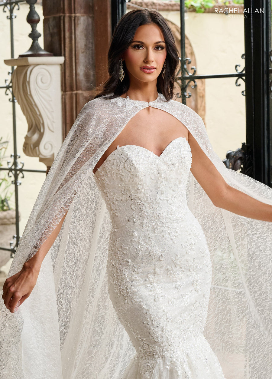 Wedding Dresses Glitter Long Mermaid Detachable Cape Wedding Dress White