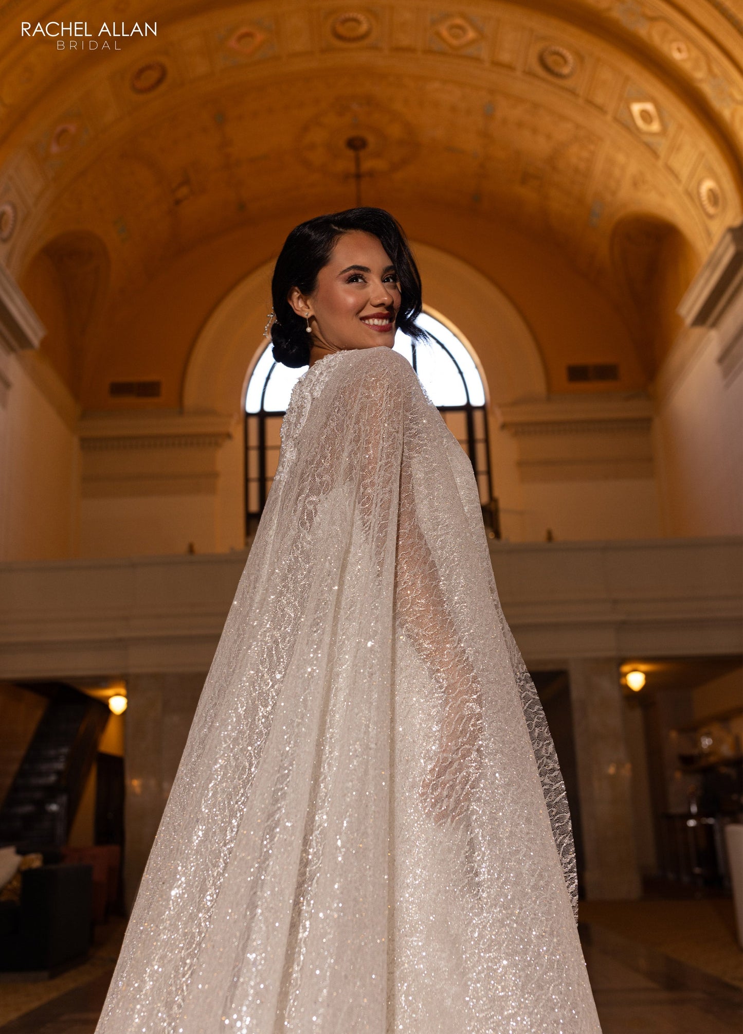 Wedding Dresses Glitter Long Mermaid Detachable Cape Wedding Dress Ivory