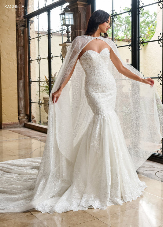 Wedding Dresses Glitter Long Mermaid Detachable Cape Wedding Dress White