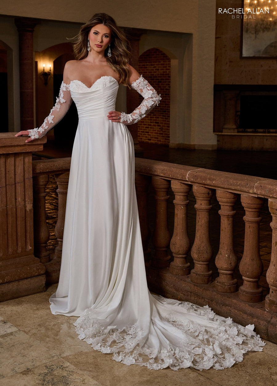 Wedding Dresses Bridal Gown Detachable Sleeves Long Wedding Dress Ivory