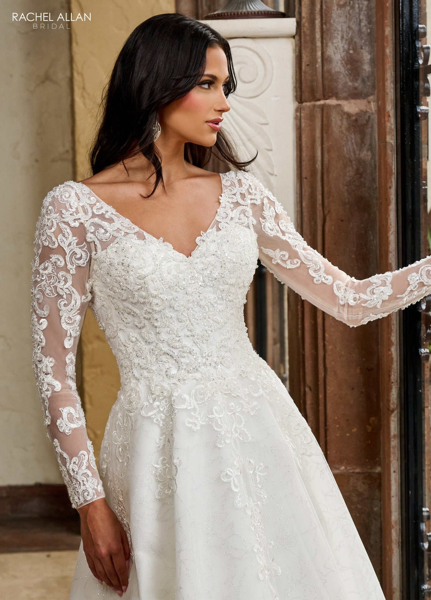 Wedding Dresses A Line Long Sleeve Glitter Wedding Dress Ivory Nude