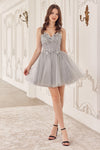 Cocktail Dresses Homecoming Short Sequin Applique Cocktail Dress Silver