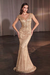 Formal Dresses Fitted Long Formal Beaded Evening Dress Gold