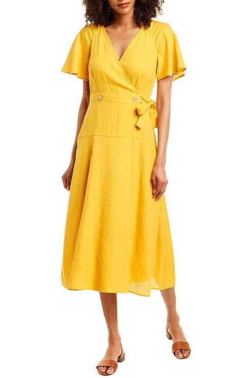 Cocktail Dresses A Line Button Midi Cocktail Dress Mellow Yellow