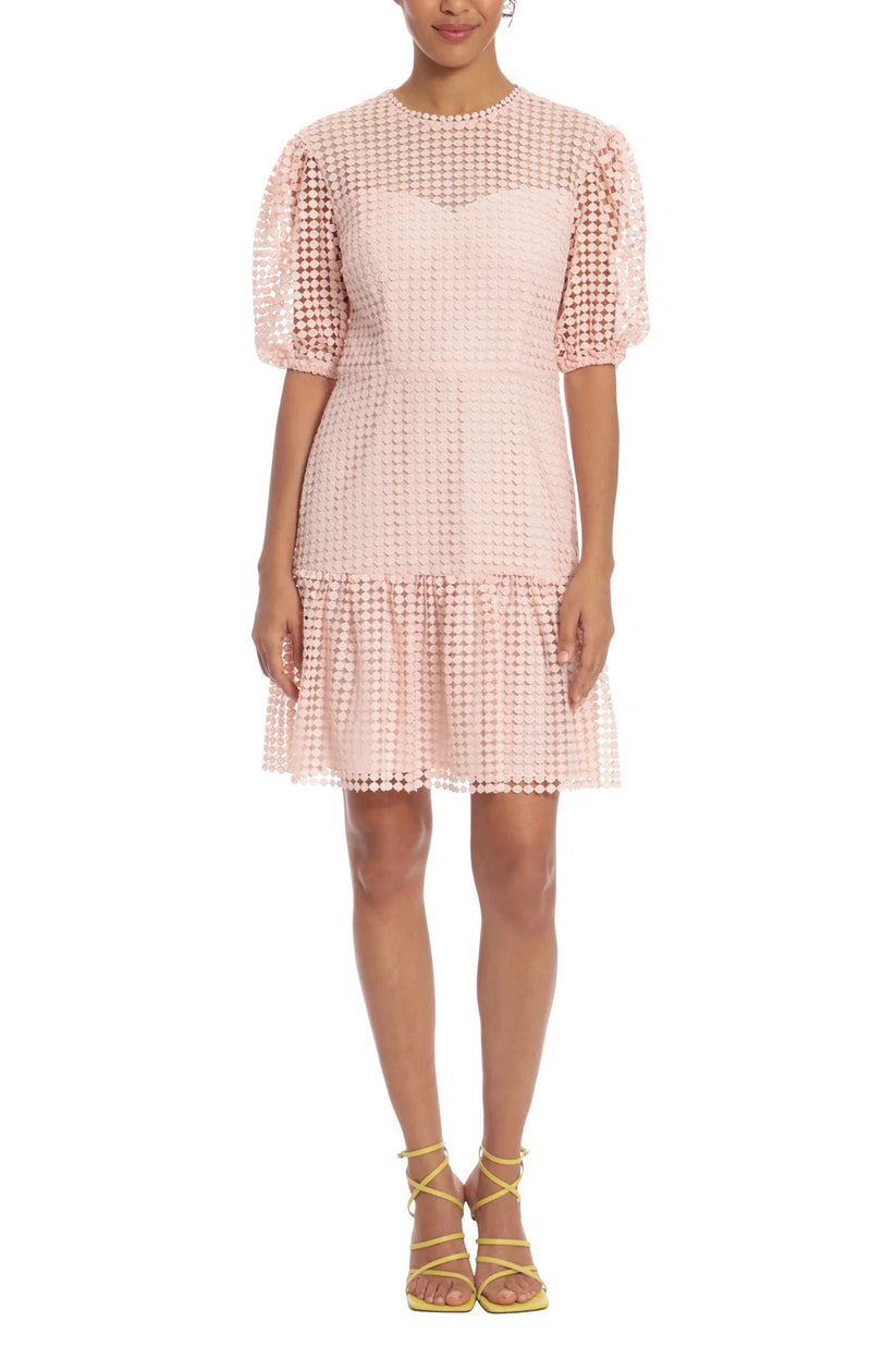 Cocktail Dresses Short Lace Puff Sleeve Cocktail Dress Blush