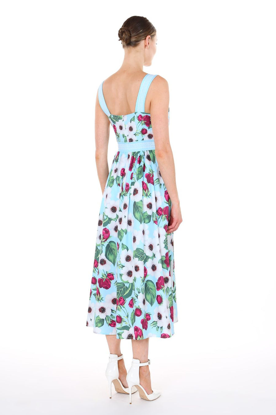 Cocktail Dresses Floral Sleeveless Strap Midi Dress Blue