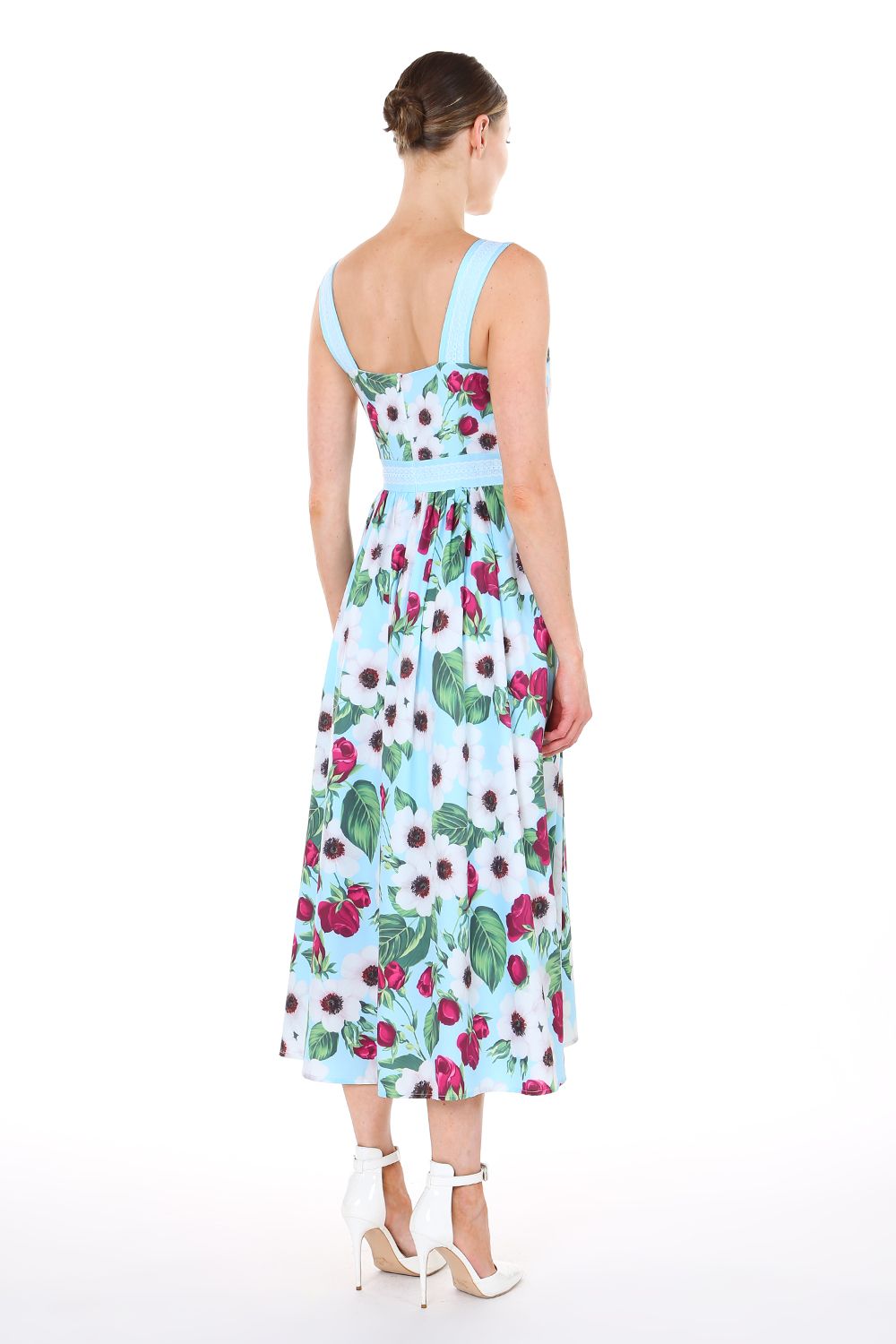 Cocktail Dresses Floral Sleeveless Strap Midi Dress Blue