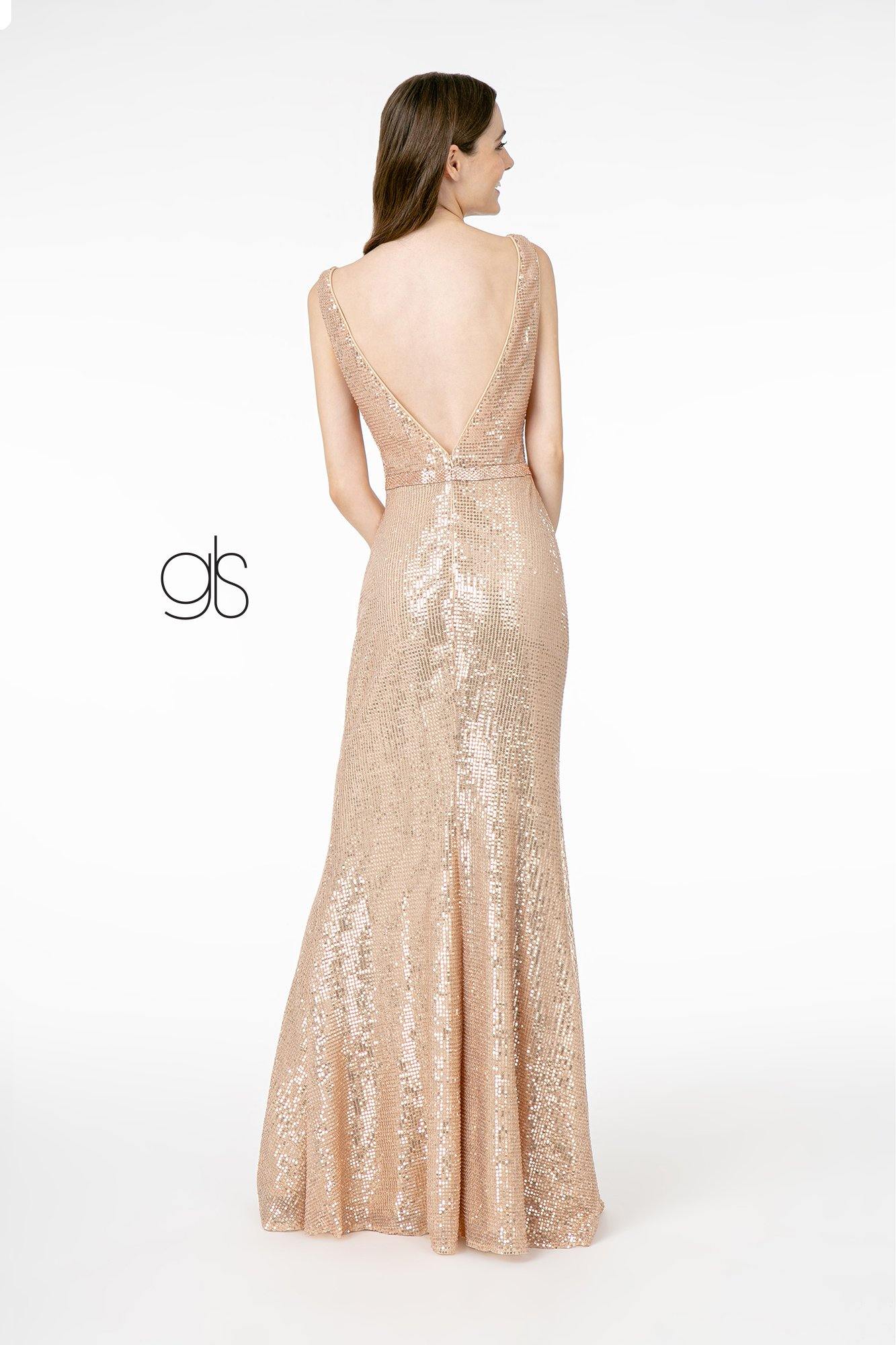 Deep Illusion V-Neck Sequin Long Prom Dress - The Dress Outlet Elizabeth K