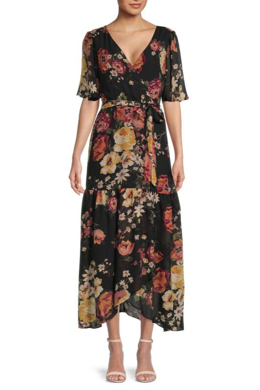 Formal Dresses High Low Floral Print Maxi Dress Black Multi