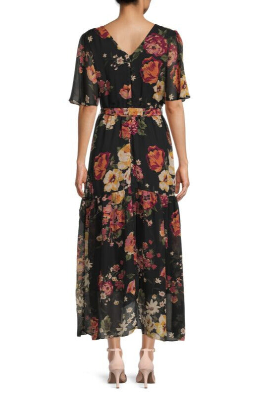 Formal Dresses High Low Floral Print Maxi Dress Black Multi