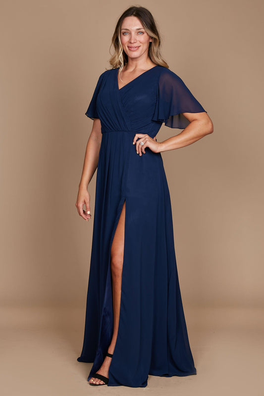 Dylan & Davids Short Sleeve Chiffon Formal Dress Navy