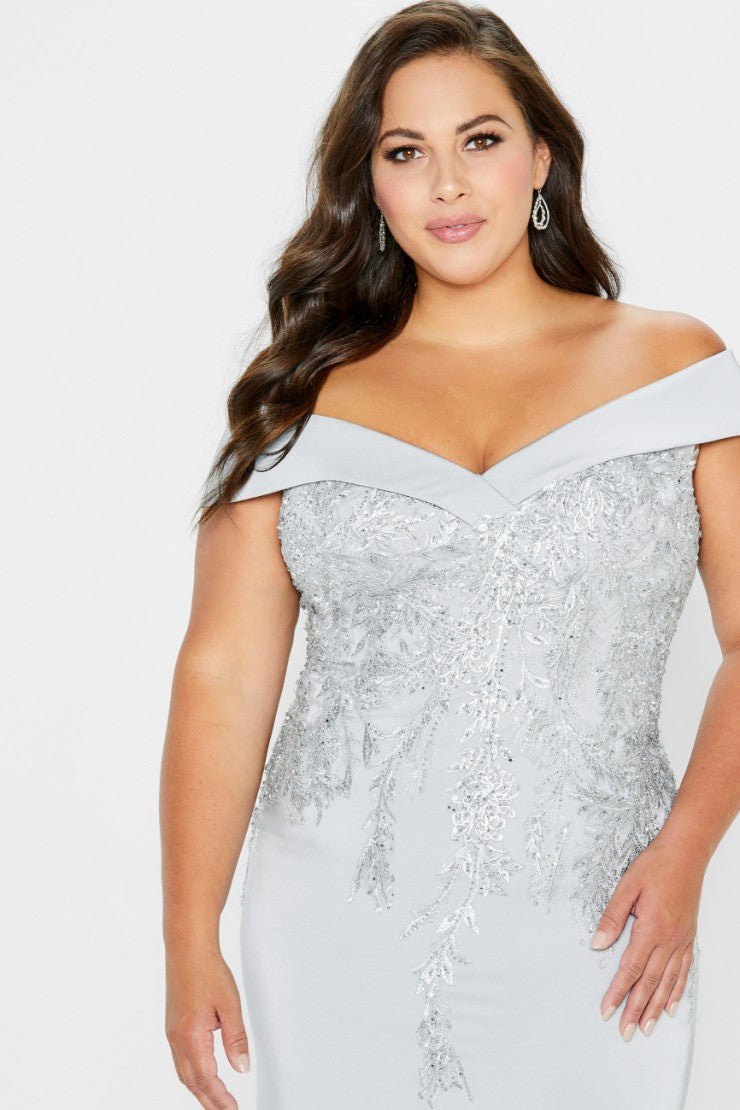 Formal Dresses Long Beaded Lace Bodice Formal Dress Ice Gray