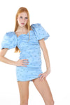Cocktail Dresses Short Star Printed Mesh Layered Mini Dress Blue