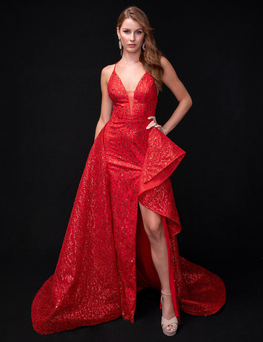 Prom Dresses Overskirt Long Ruffle Formal Prom Dress Red