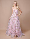 Prom Dresses A Line Long Formal Floral Print Prom Slit Dress  Pink