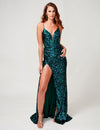 Prom Dresses Long Formal Slit Prom Sequin Dress Emerald