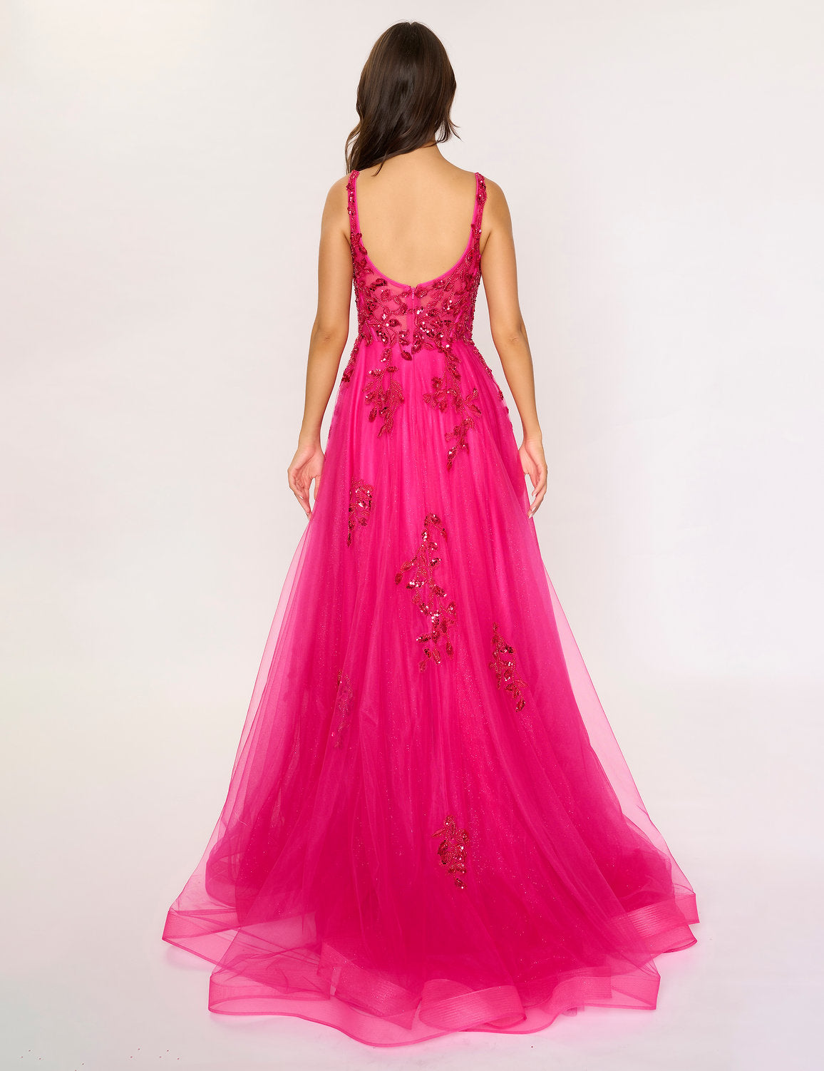 Prom Dresses Glitter Long Formal Slit Prom Dress Hot Pink