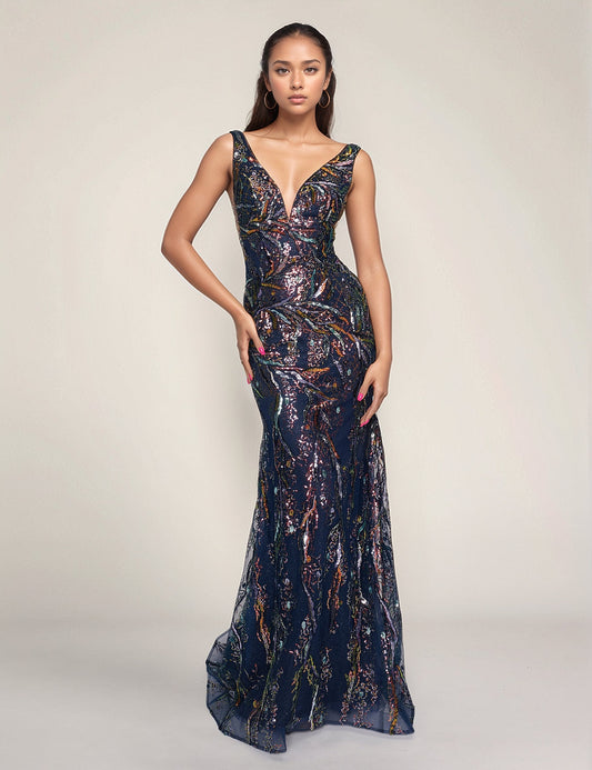 Prom Dresses Mermaid Formal Long Sequin Prom Dress Navy