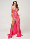 Prom Dresses Long Formal Slit Prom Sequin Dress Fuchsia
