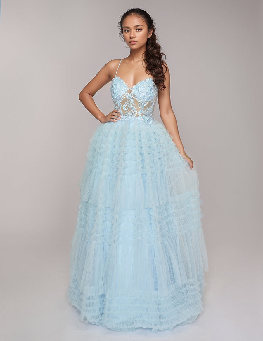 Prom Dresses Formal Prom Long Ruffle Dress Sky Blue