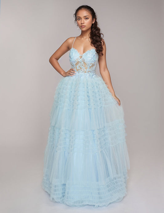 Prom Dresses Formal Prom Long Ruffle Dress Sky Blue