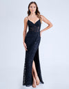 Prom Dresses Long Lace Formal Slit Prom Dress Black