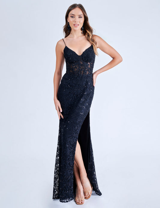 Prom Dresses Long Lace Formal Slit Prom Dress Black