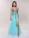 Prom Dresses Long Slit Formal Prom Beaded Dress Aqua