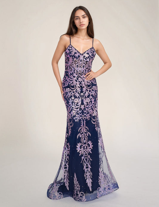 Prom Dresses Prom Long Formal Fitted Lace Dress Navy/Lilac