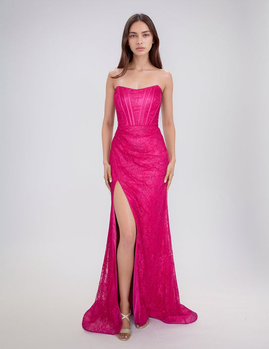 Prom Dresses Long Evening Formal Prom Slit Dress Magenta
