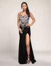 Prom Dresses Long Fitted Prom Formal Slit Evening Dress Black/Silver