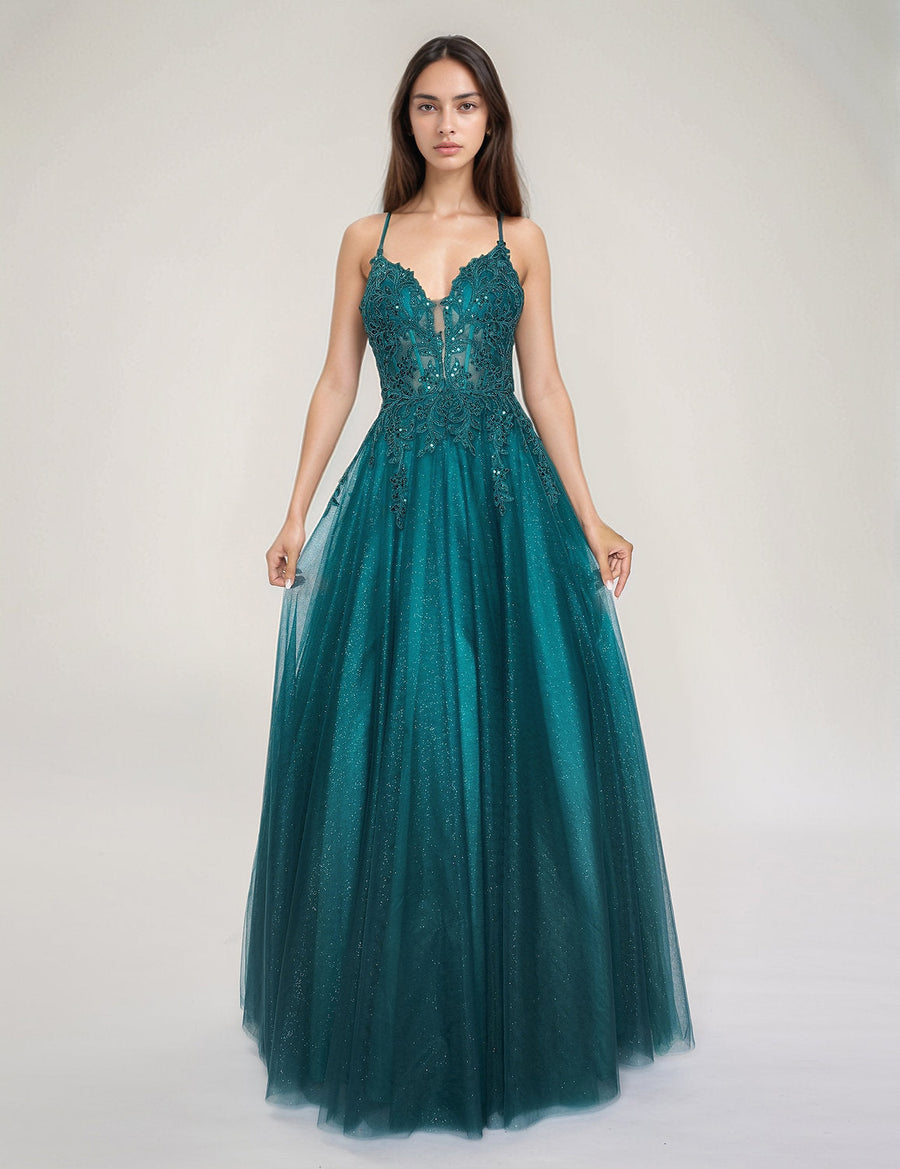 Prom Dresses Formal Long Prom A Line Dress Emerald