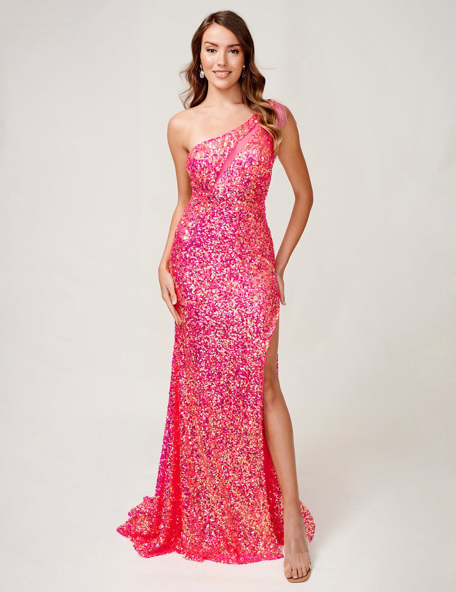 Prom Dresses Fitted Formal Prom Long Sequin Dress Fuchsia