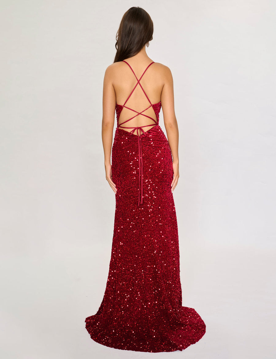 Prom Dresses Long Fitted Formal Sequin Prom Dress Burgundy