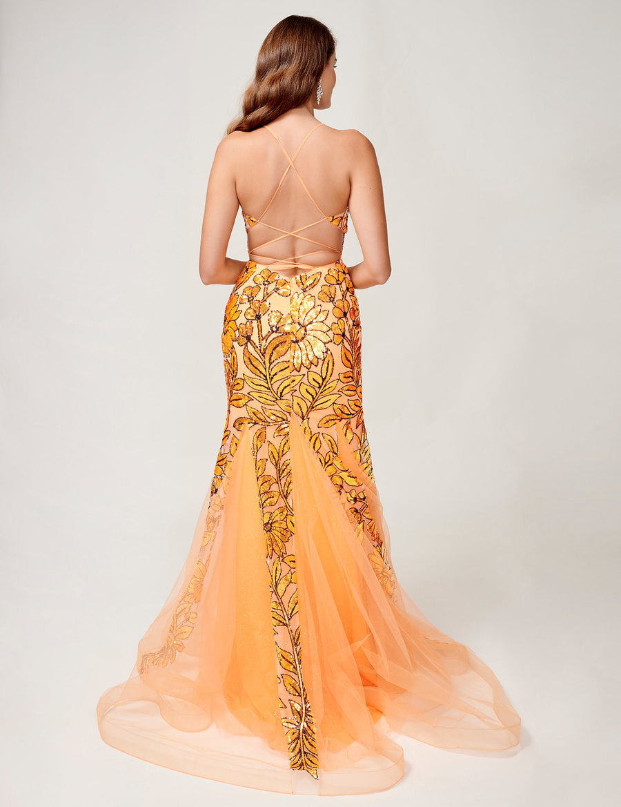 Prom Dresses Formal Long Prom Mermaid Sequin Dress Orange