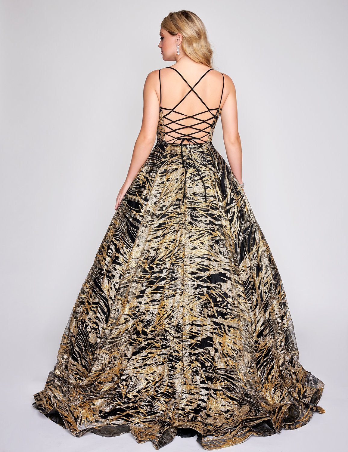 Prom Dresses A Line Long Glitter Print Formal Prom Dress Black/Gold