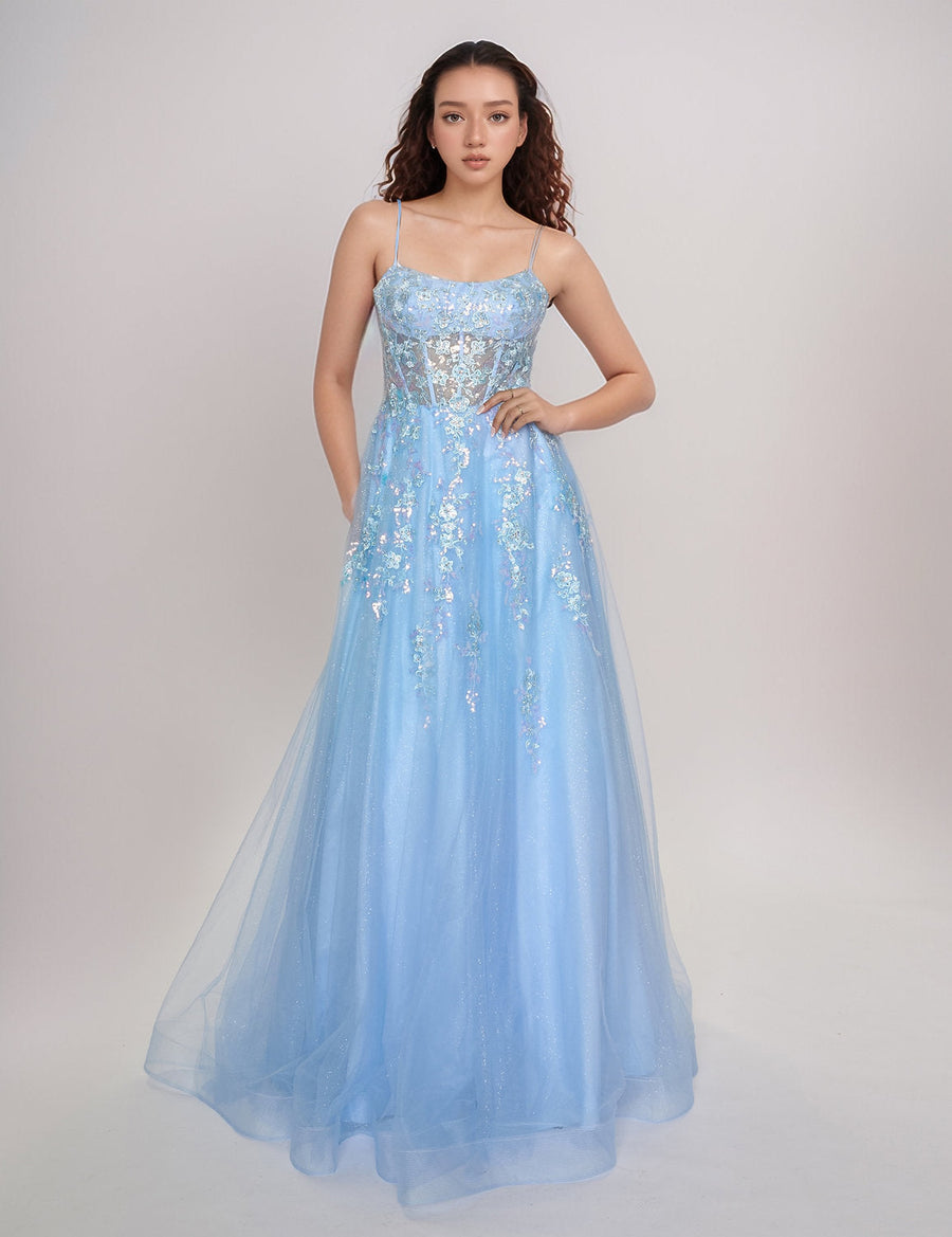 Prom Dresses Prom Long Formal A Line Lace Dress Light Blue