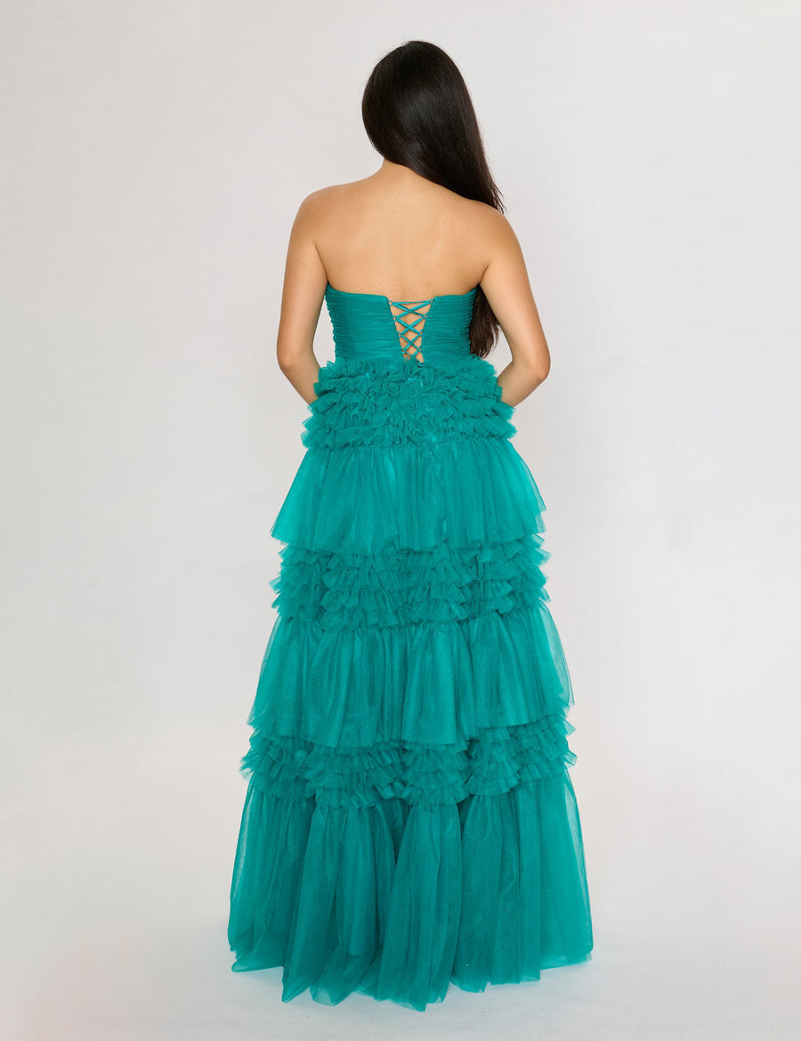 Prom Dresses Long Formal Slit Prom Layered Dress Teal