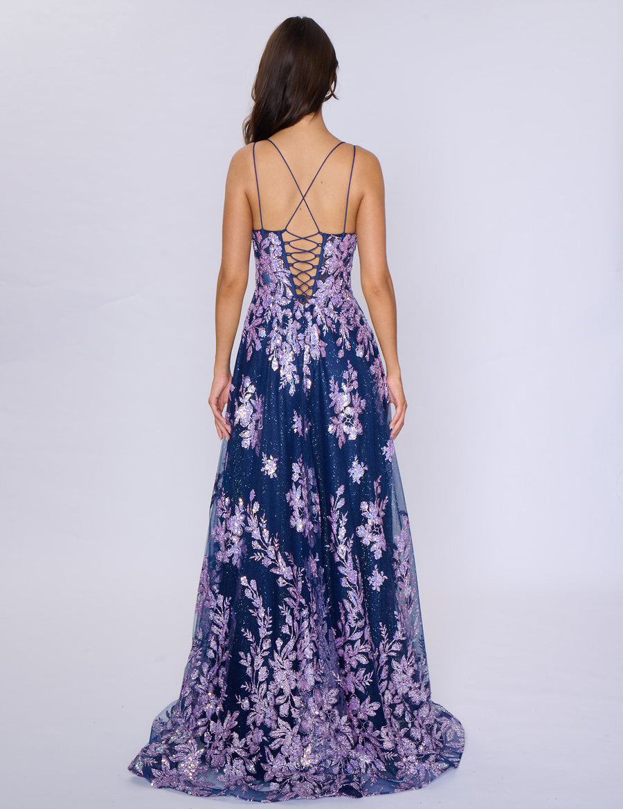 Prom Dresses A Line Long Formal Prom Glitter Dress Navy/Lilac