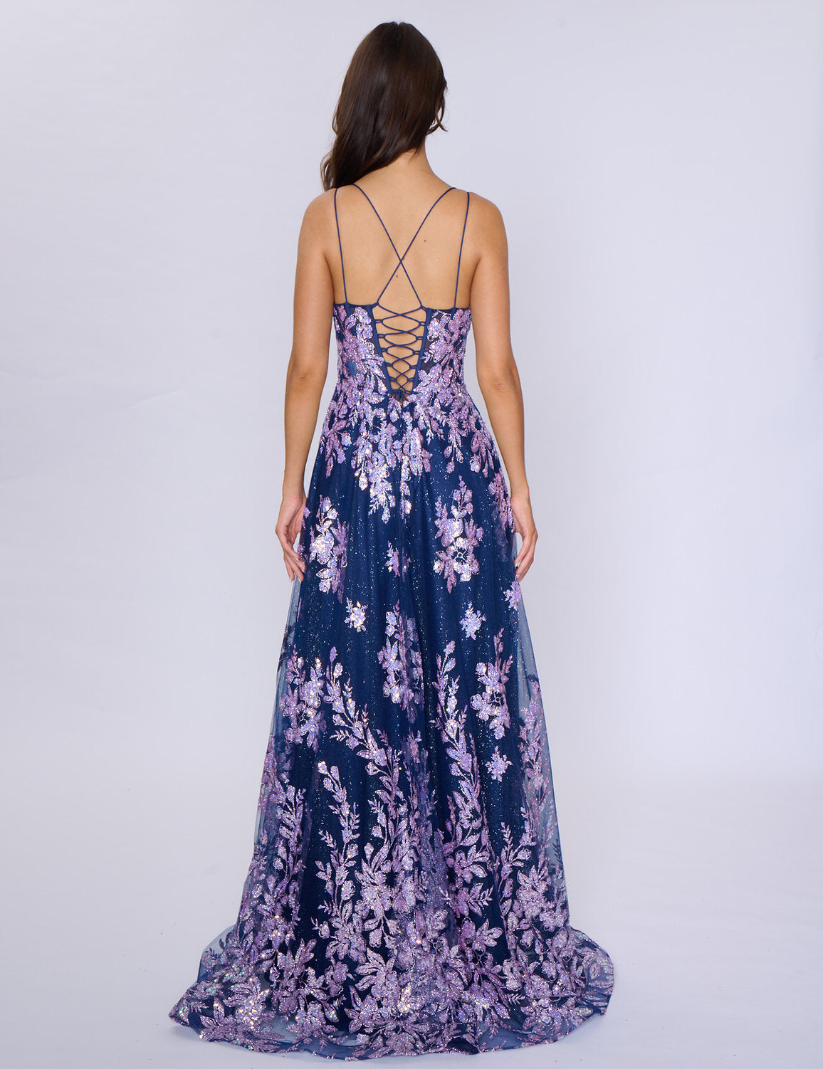 Prom Dresses A Line Long Formal Prom Glitter Dress Navy/Lilac