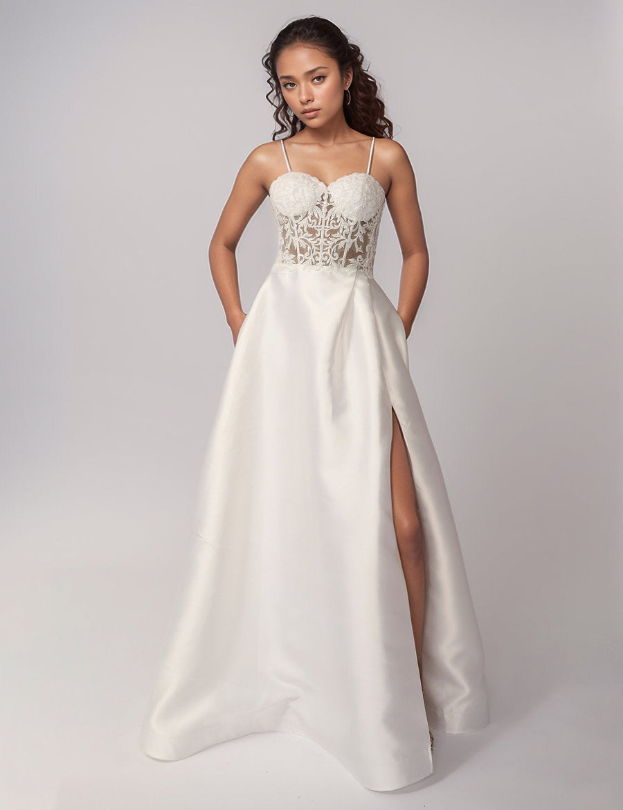 Wedding Dresses Long Bridal Gown Slit Wedding Dress Ivory