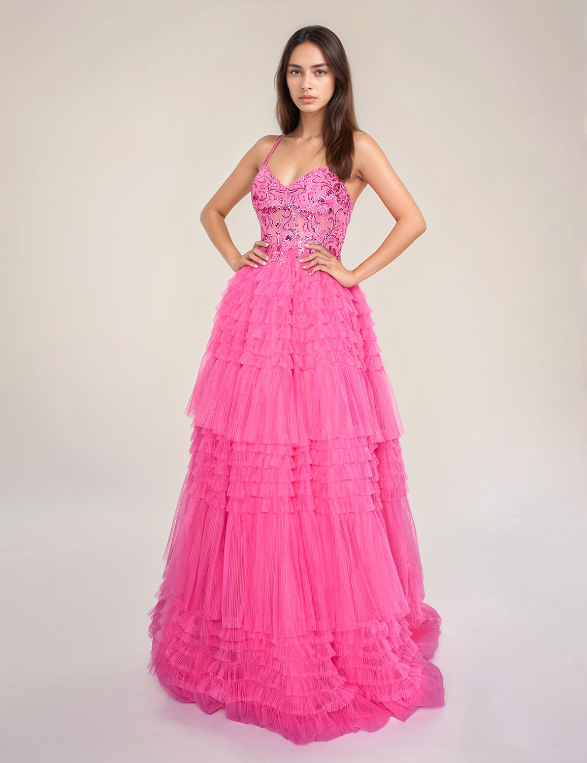 Prom Dresses Formal Prom Long Ruffle Dress Fuchsia