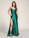 Prom Dresses Pleated Long Formal Slit Prom Dress Emerlad