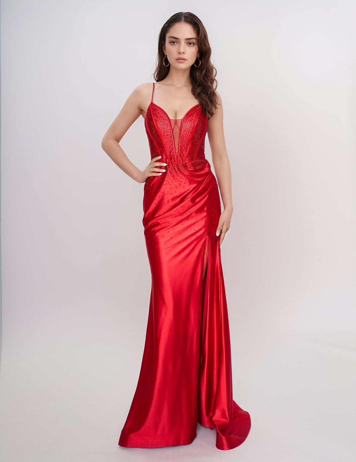 Prom Dresses Long Fitted Formal Evening Slit Prom Dress Red