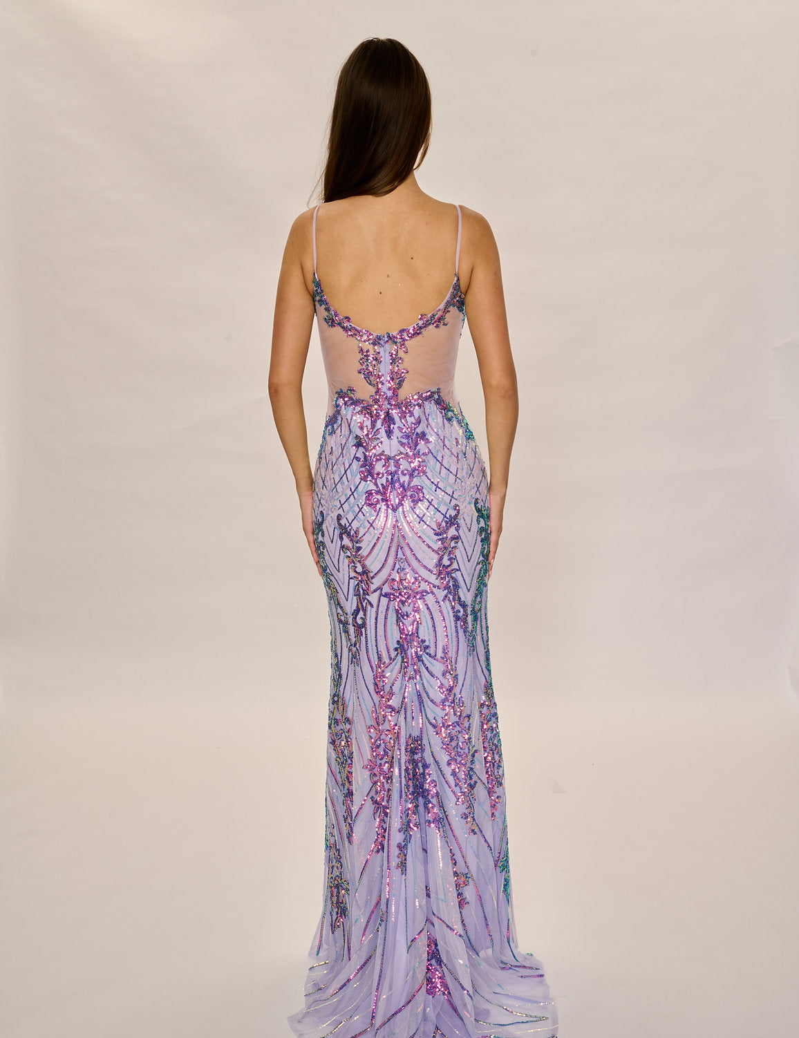 Prom Dresses Fitted Long Formal Prom Sequin Dress Lilac