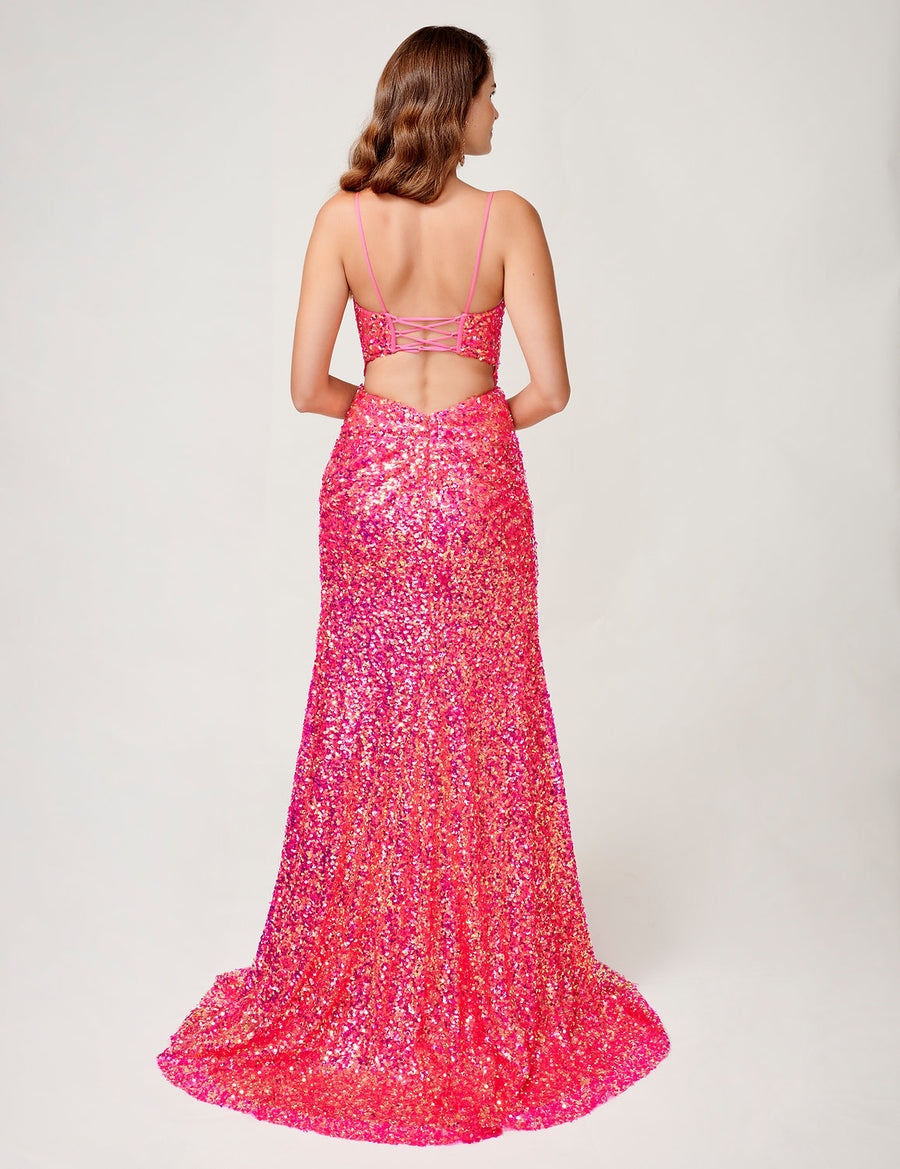 Prom Dresses Long Formal Slit Prom Sequin Dress Fuchsia