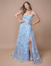 Prom Dresses A Line Long Formal Floral Print Prom Slit Dress  Baby Blue