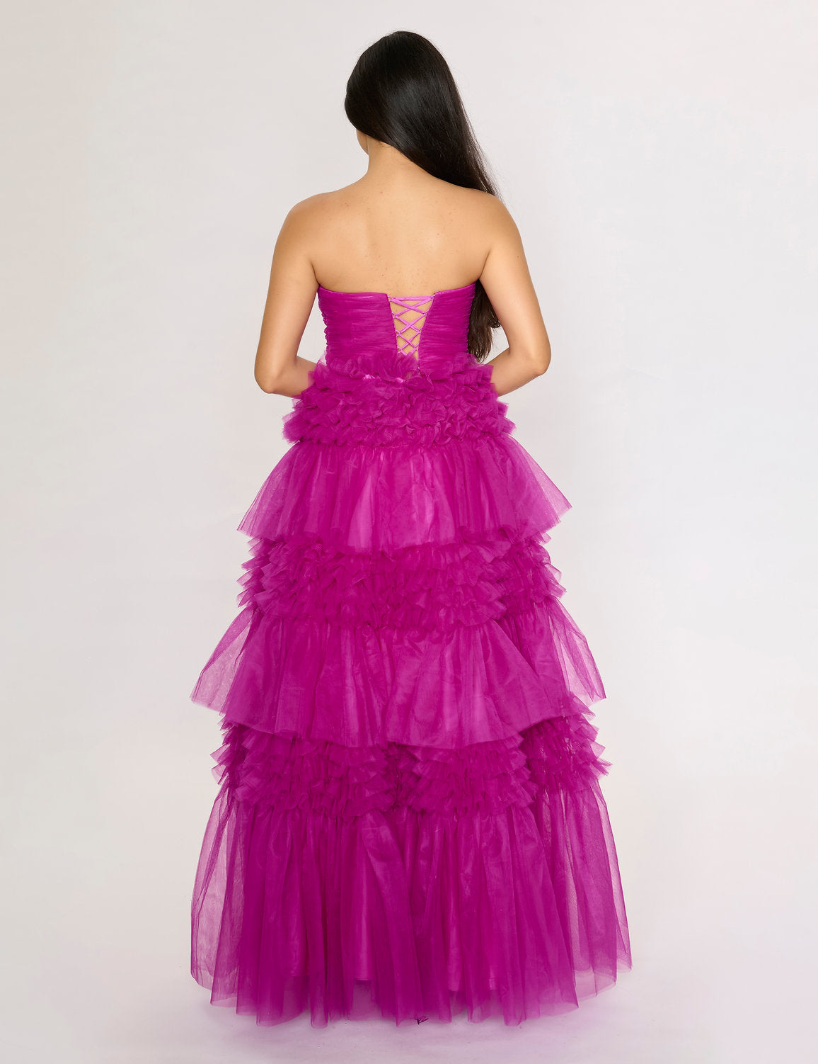 Prom Dresses Long Formal Slit Prom Layered Dress Magenta